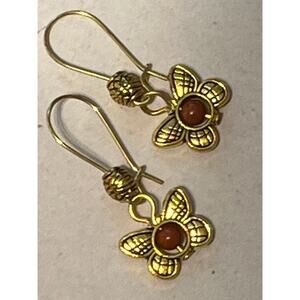 Autumn Butterfly Earrings Bohemian Gold Toned Dangles Natural Stone